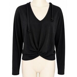 Fabletics Womens Black Twist Front V-Neck Hoodie Long Sleeve Activewear Top M